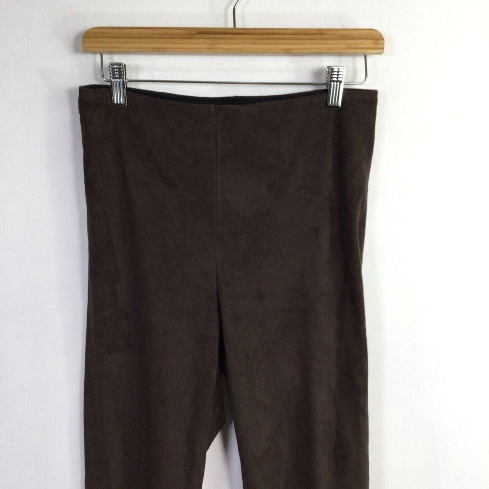 Lysse Womens Faux Suede High Waist Velvet Leggings Pull-On Dark Brown Size M - Picture 6 of 15